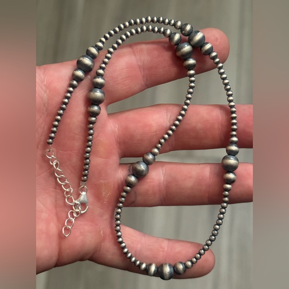 STERLING SILVER NATIVE AMERICAN SW NAVAJO PEARL 3,6,8mm GRADUATED NECKLACE .925